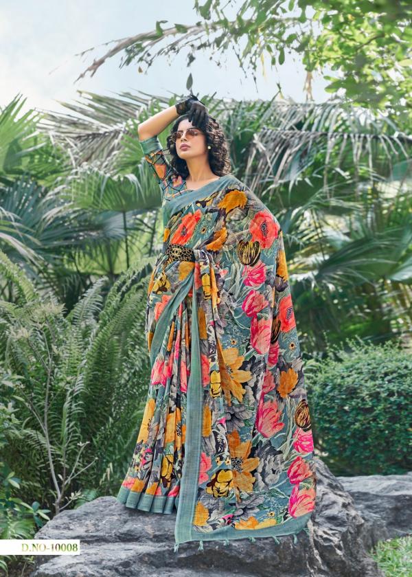 Digital Mount Cottage 1 Floral Printed Linen Saree Collection